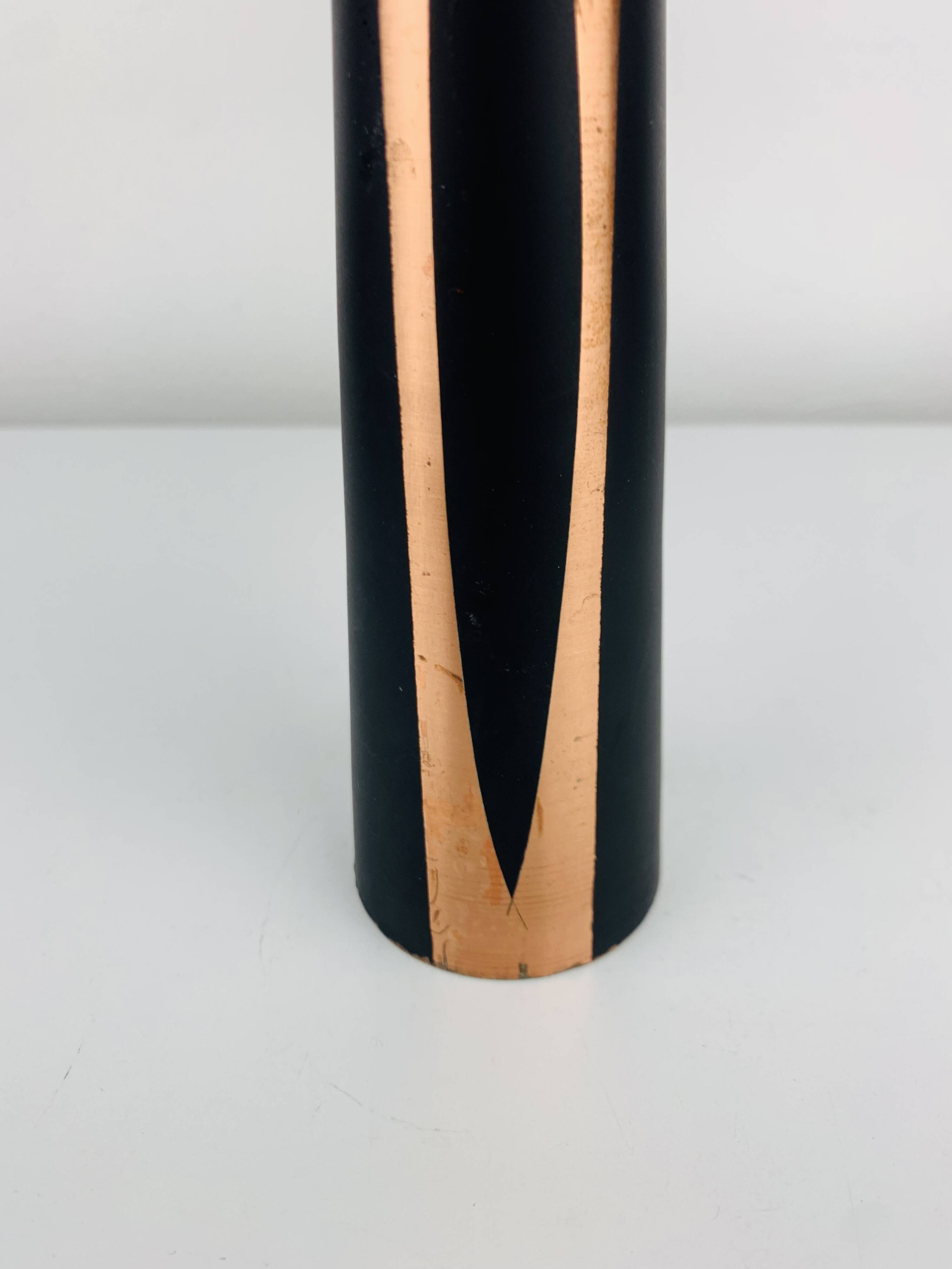 Scandinavian style vase in black metal and copper, 1960s.