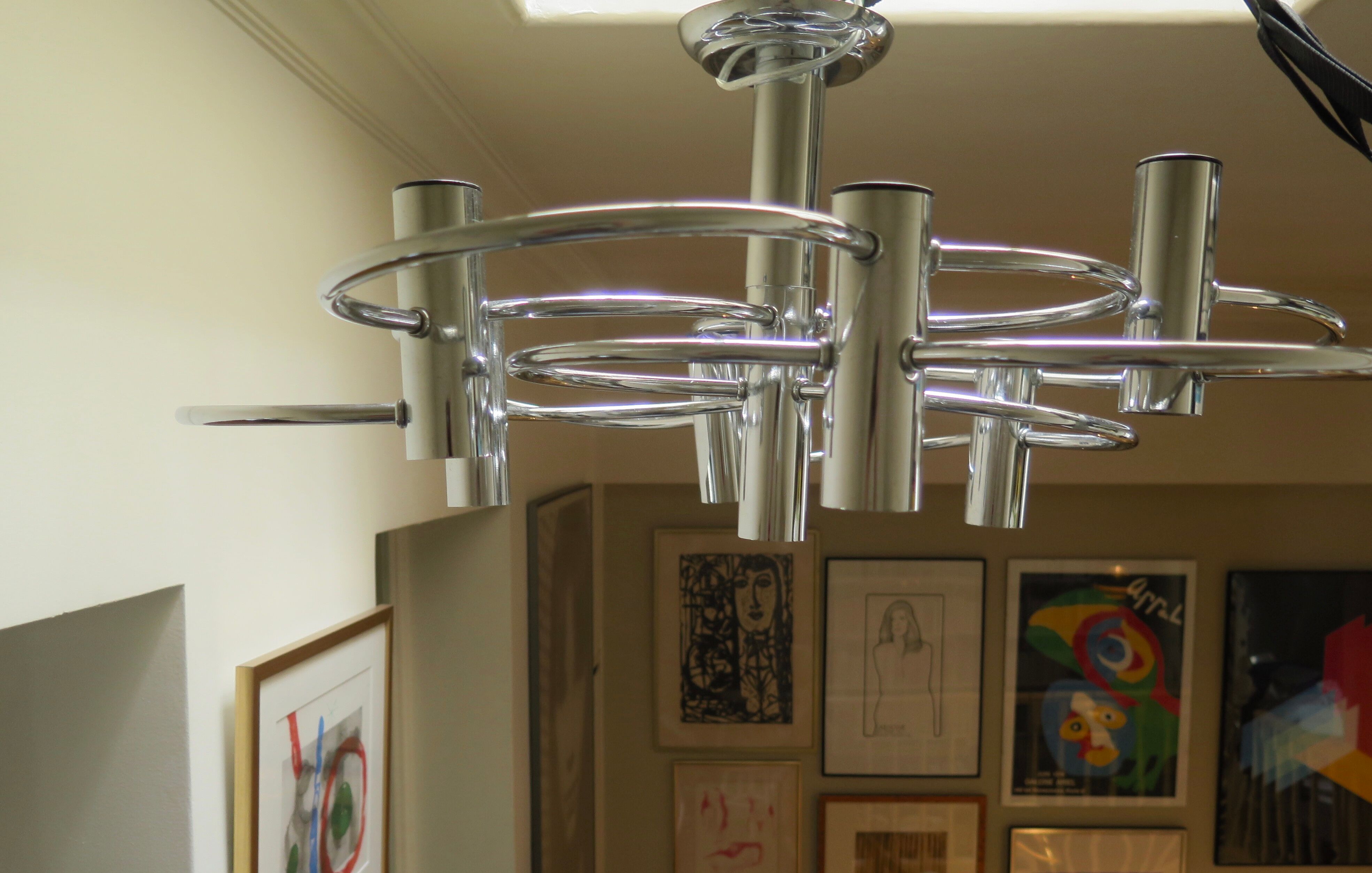 Sciolari chrome metal ceiling light with 8 light sources.