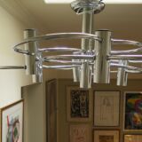 Sciolari chrome metal ceiling light with 8 light sources.