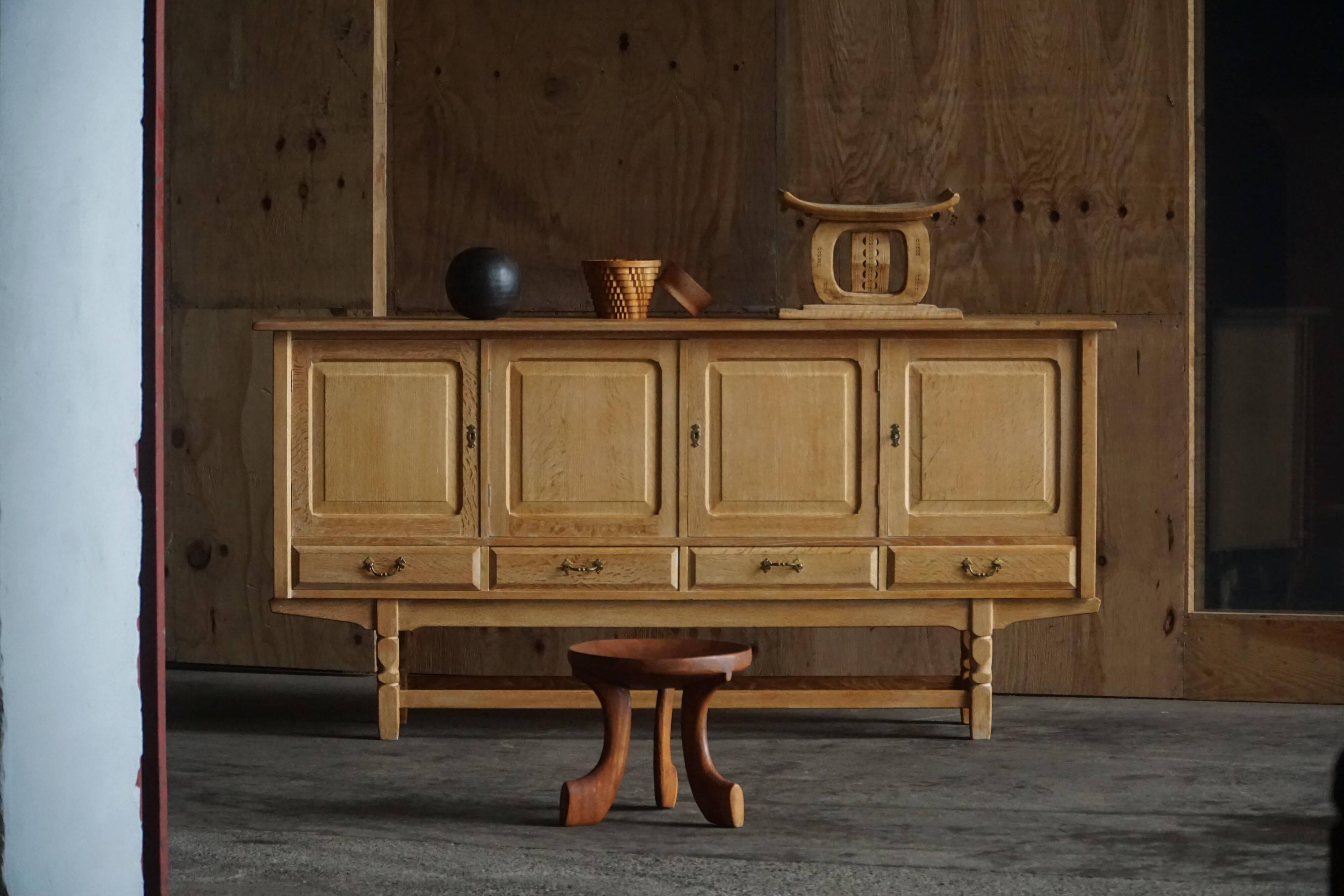 Brutalist oak sideboard from the mid-20th century, Danish cabinetmaker, 1960s.