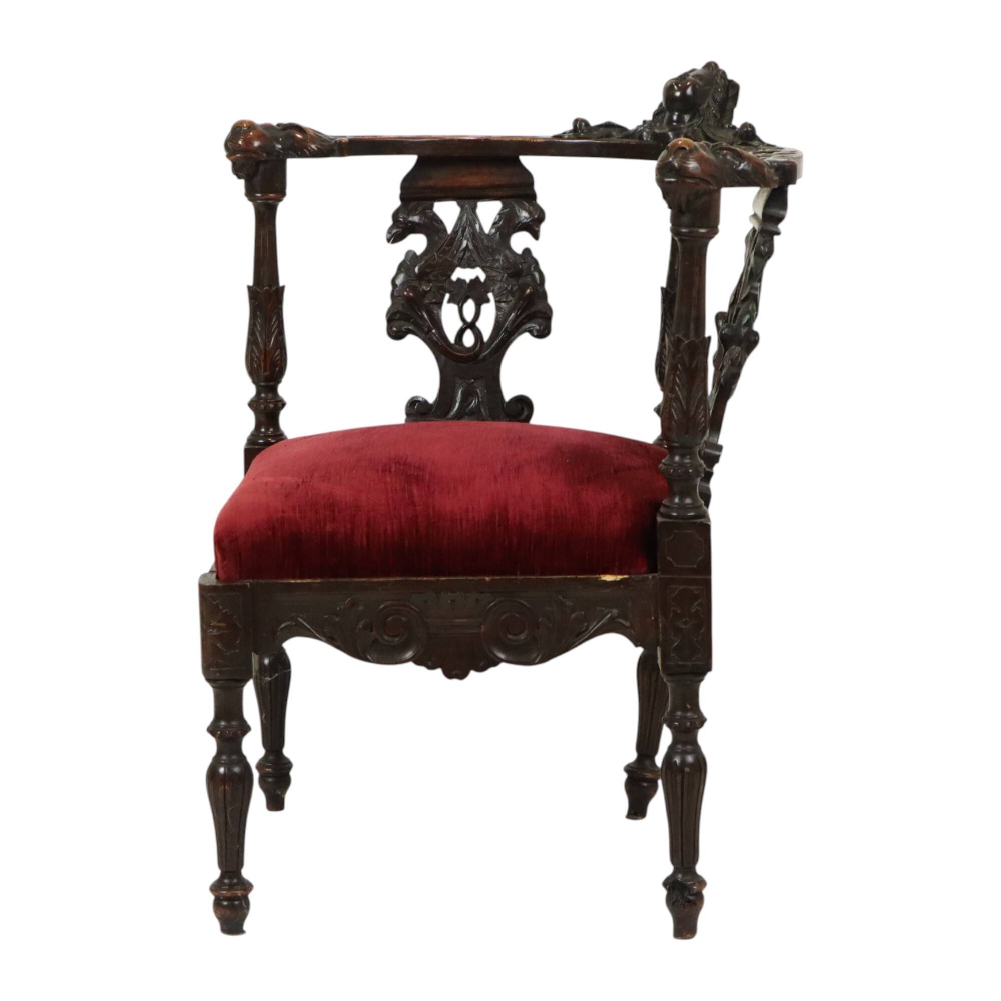 Antique Italian Oak Corner Chair Renaissance Style