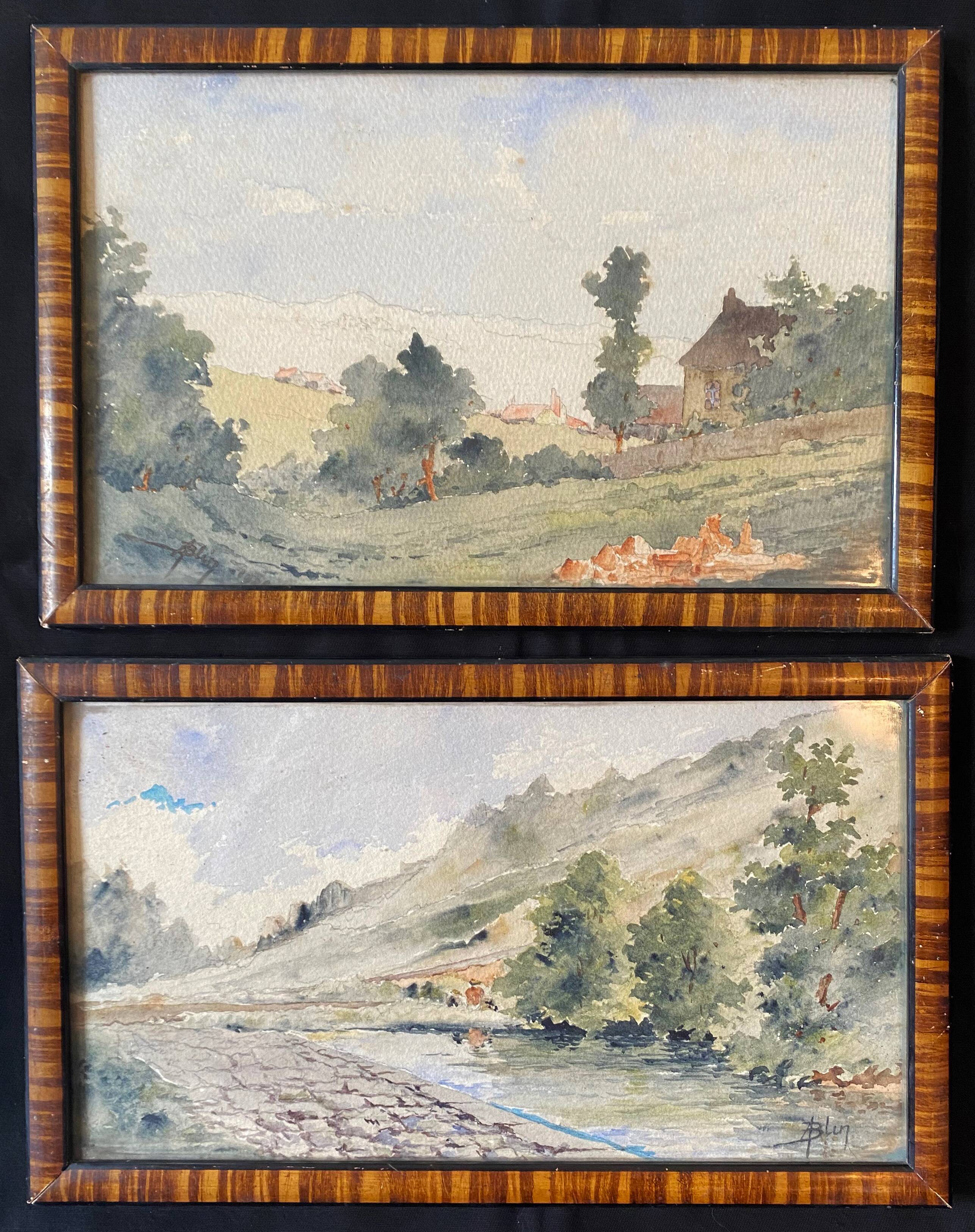 Watercolors XIX° "Landscapes of the countryside" signed A. Blin