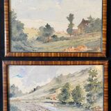 Watercolors XIX° "Landscapes of the countryside" signed A. Blin