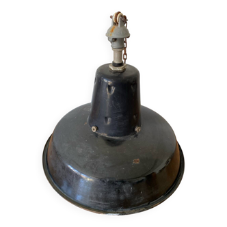 Antique Industrial Pendant Light Blue Enameled Metal White Interior Deco