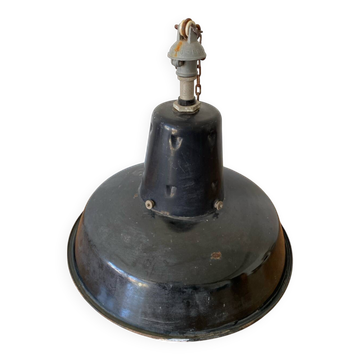 Suspension Industrielle Ancienne Métal Émaillé Bleu Intérieur Blanc Deco