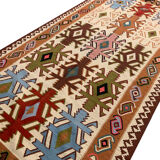 Cream wool turkish kilim handwoven tribal area rug 143x240cm