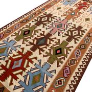 Cream wool turkish kilim handwoven tribal area rug 143x240cm