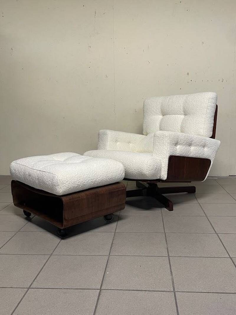 Poltrona 401 con poggiapiedi di Menilio Taro per Cinova, 1964