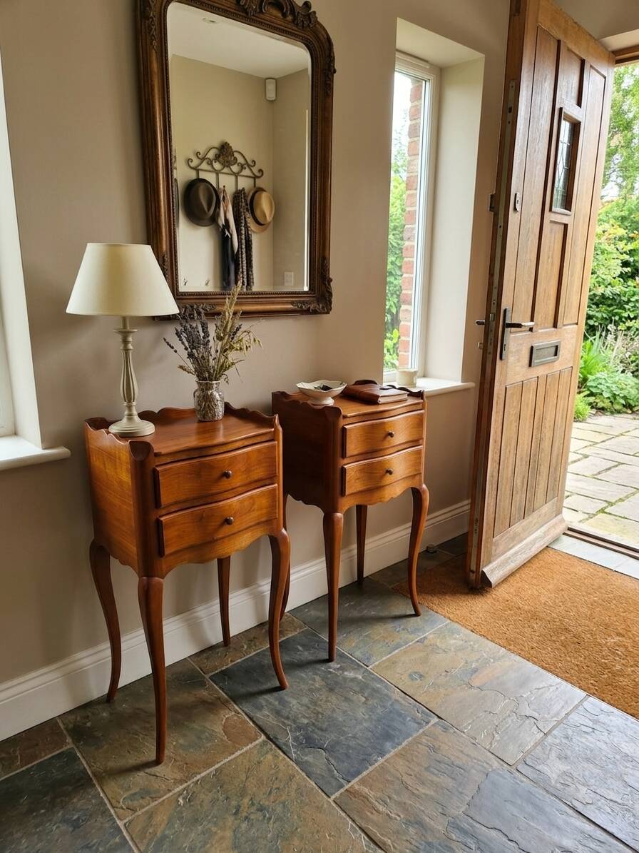Pair of Louis XV style bedside tables in solid cherry wood.