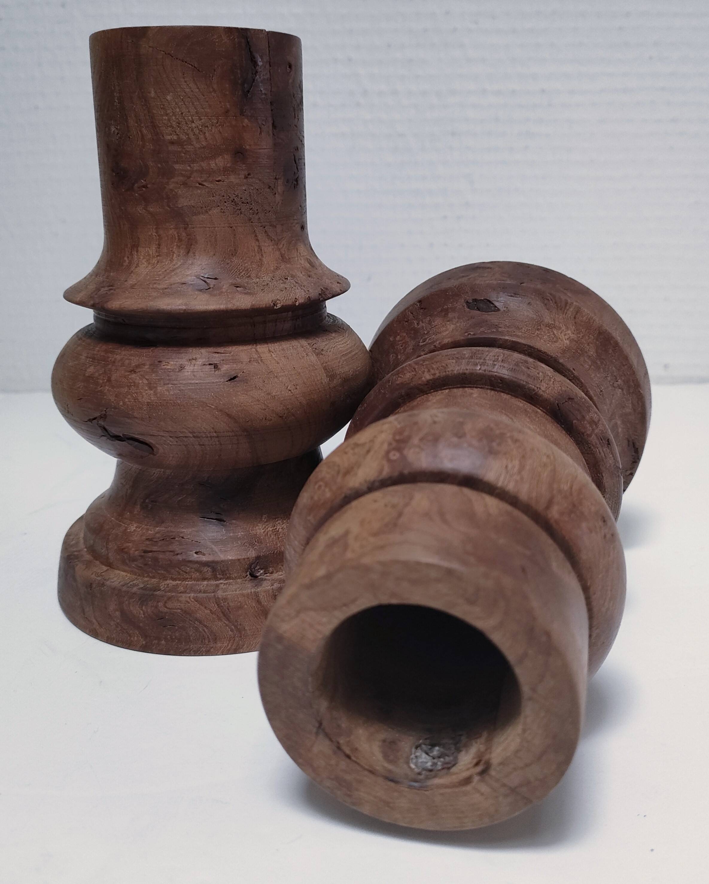 Two vintage turned wood pen and pencil pots