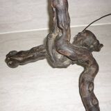 Brutalist lamp in vine stock and vintage rope or fabric lampshade