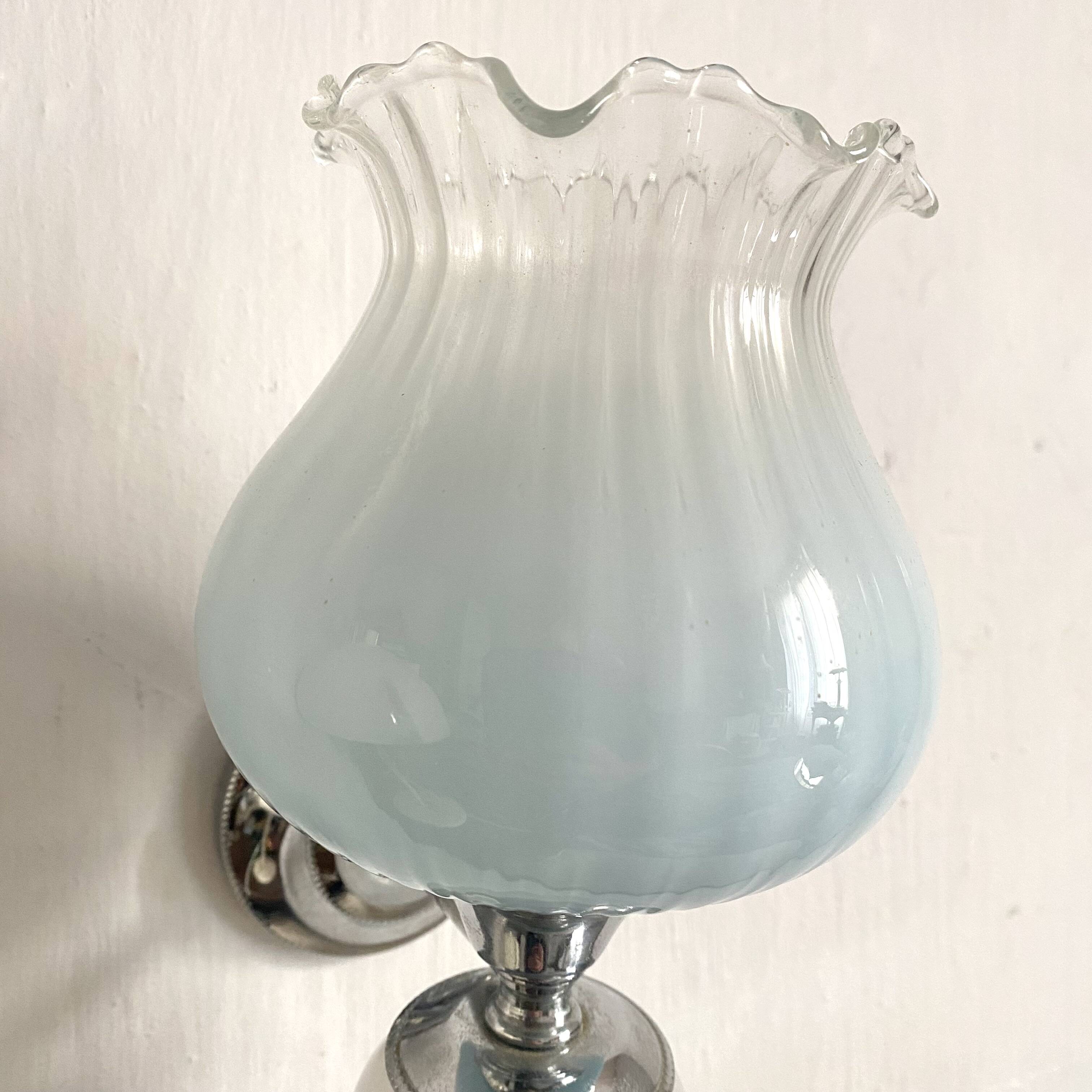 Pair of vintage glass tulip wall lights