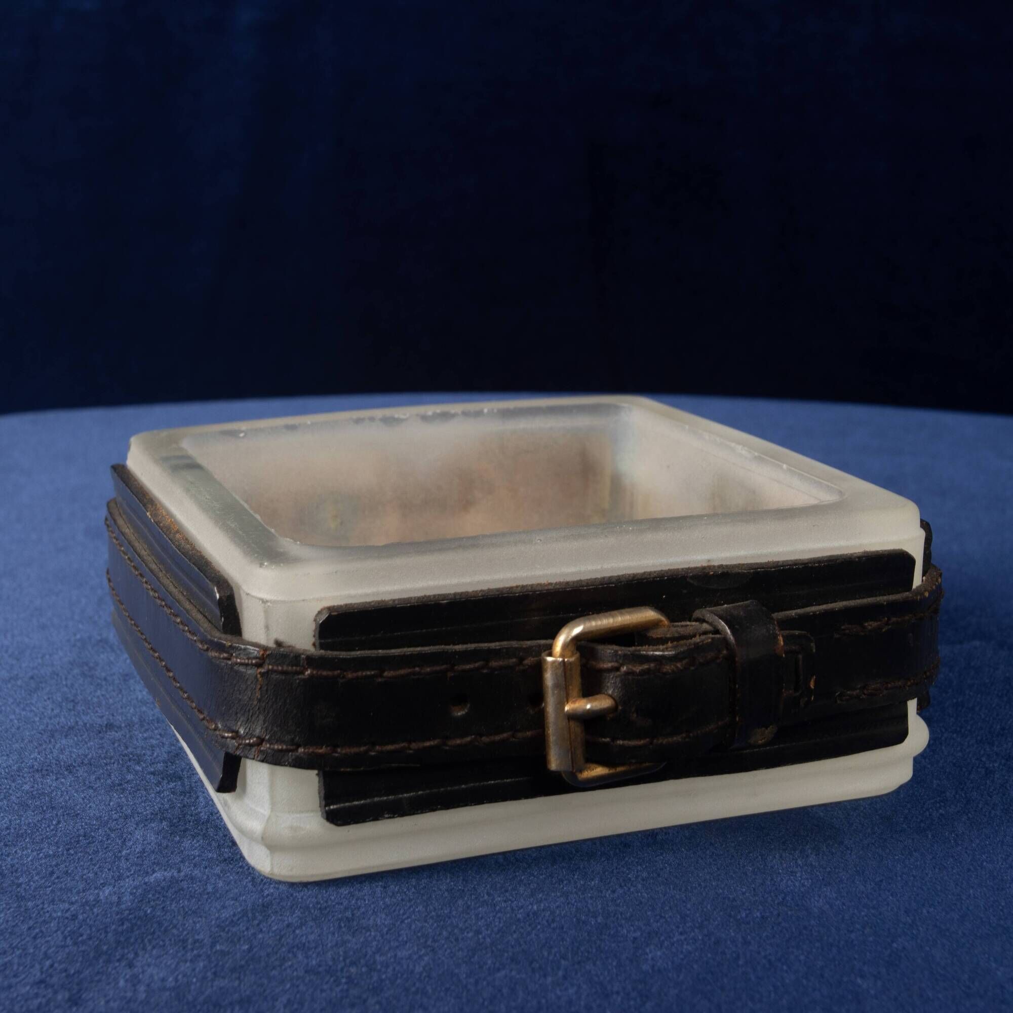 Jacques Adnet Hand-Stitched Leather Ashtray, France 1950