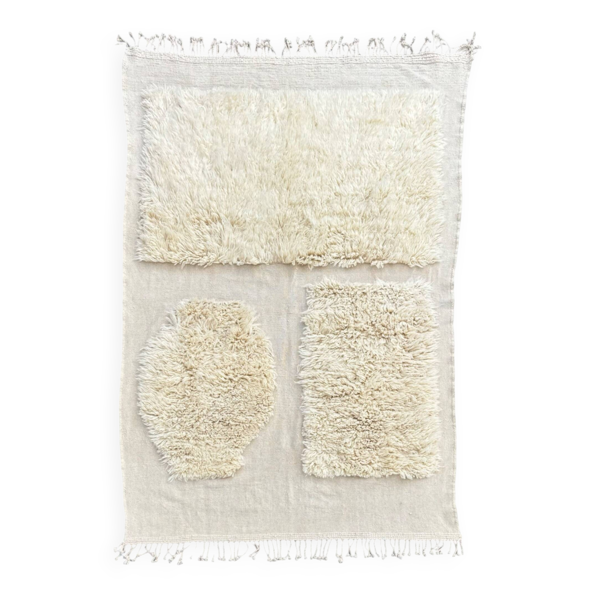 Tapis Beni Ouarain marocain en laine écrue