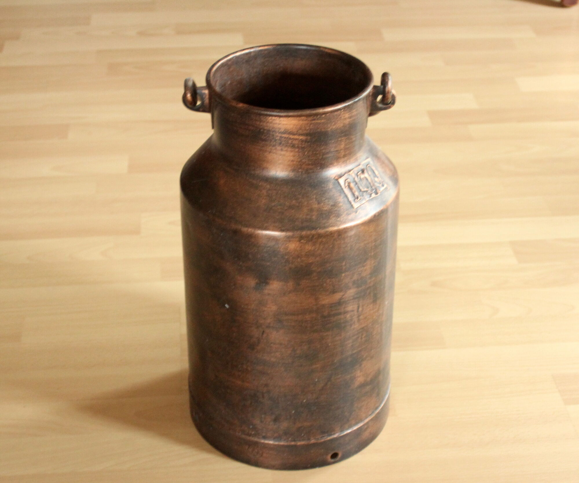 Umbrella stand old copper plated milk can with plastic insert - vintage