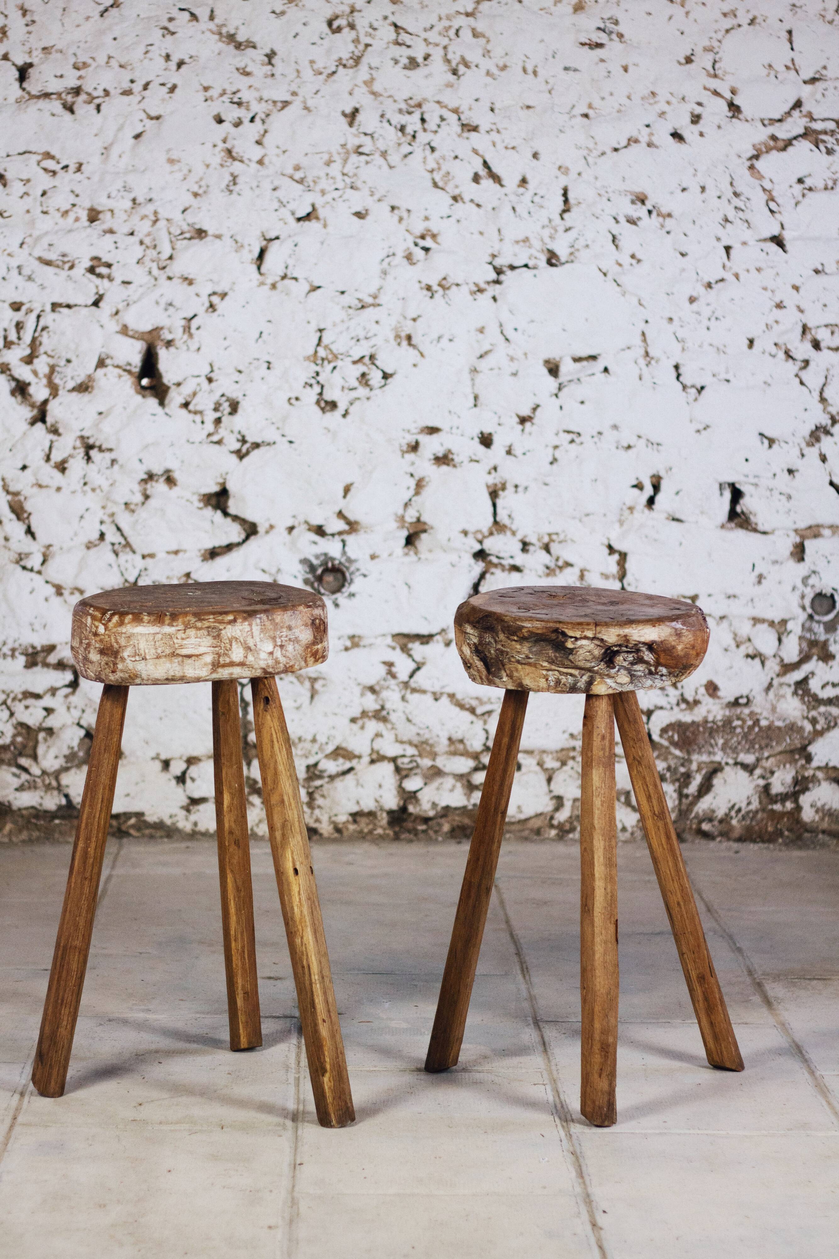 Brutalist bar stool in elm wood