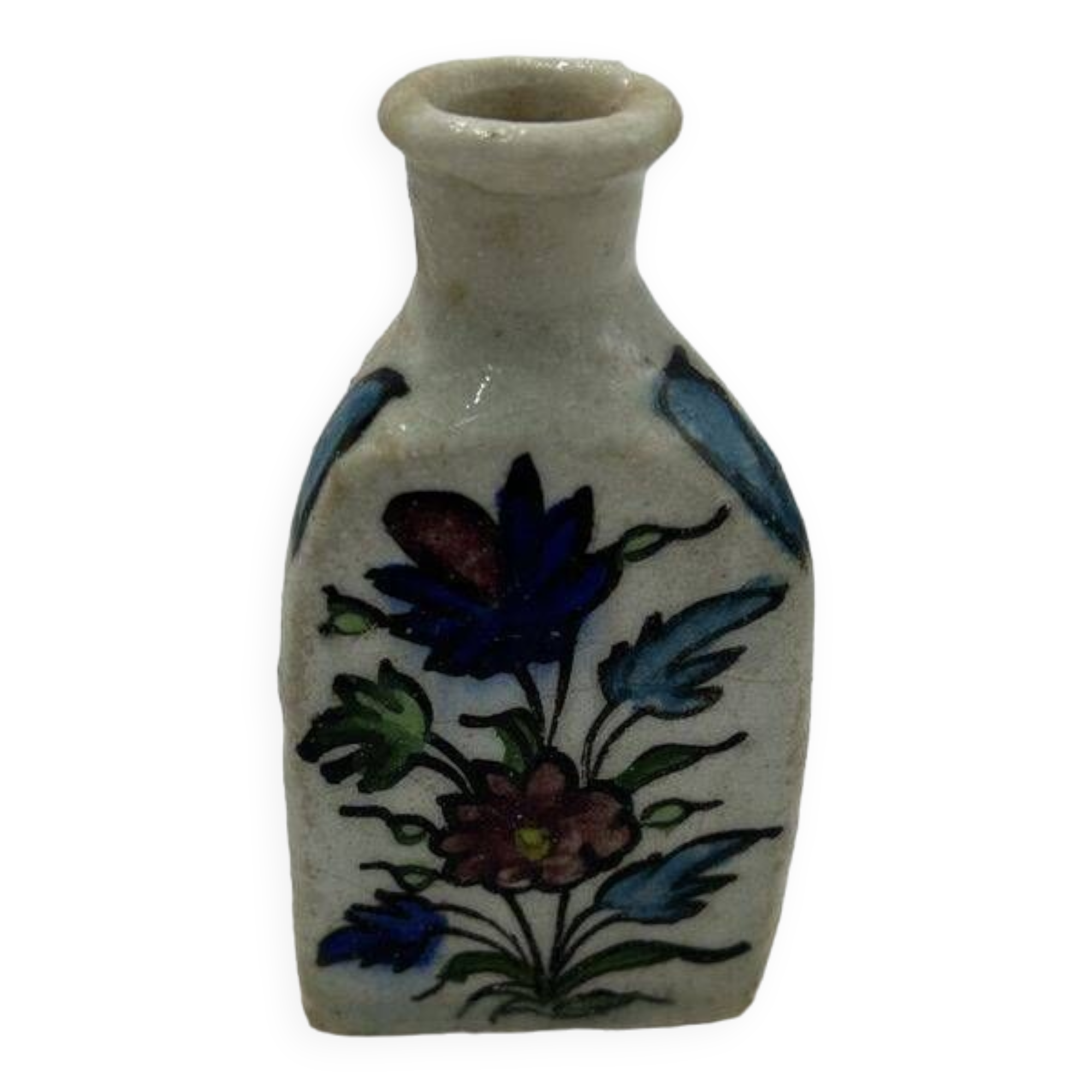 Trilobe enameled earthenware bottle, Persia, Iznik, 19th century