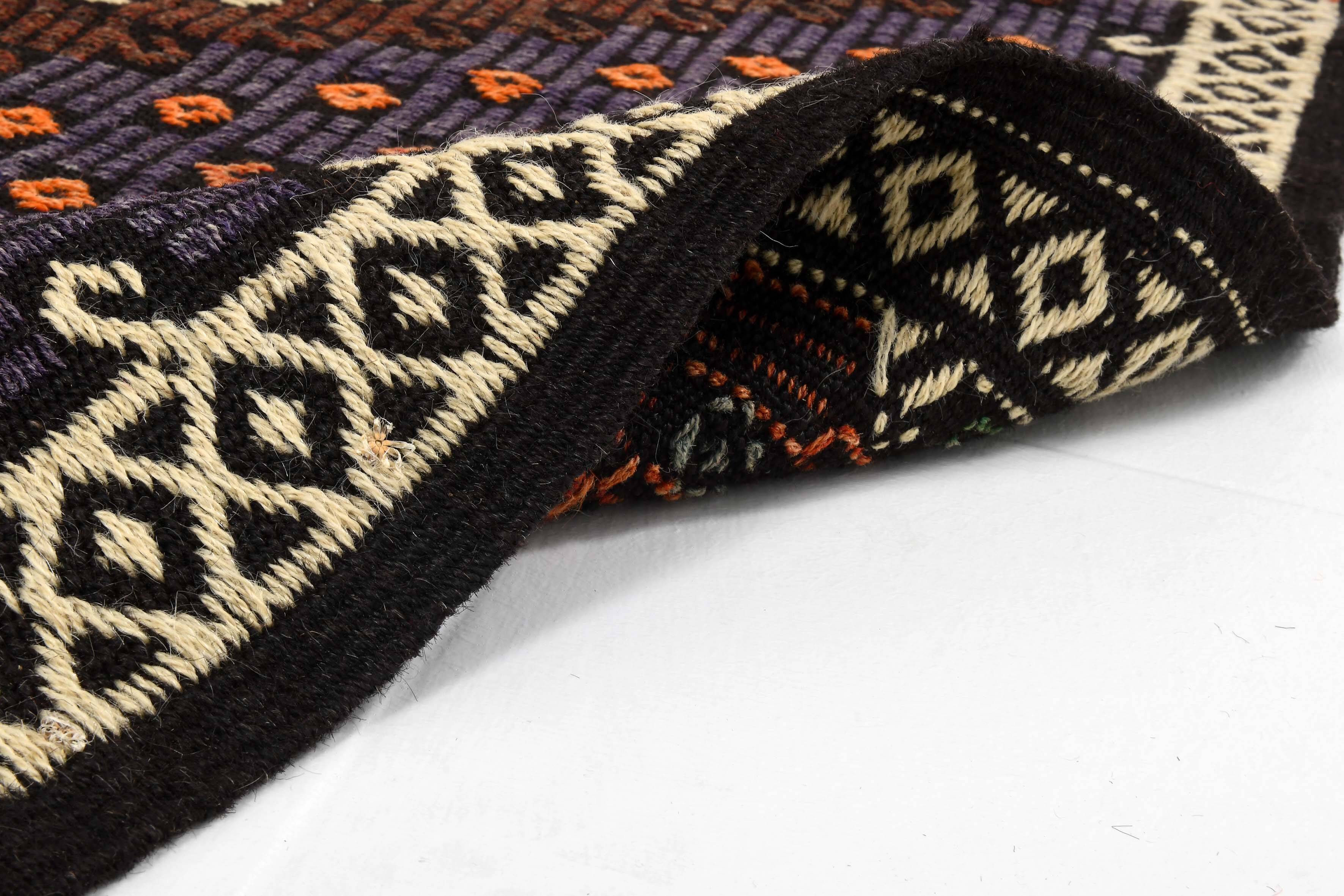 7x10 Green & Burgundy Handmade Wool Kilim Rug, 220x296Cm