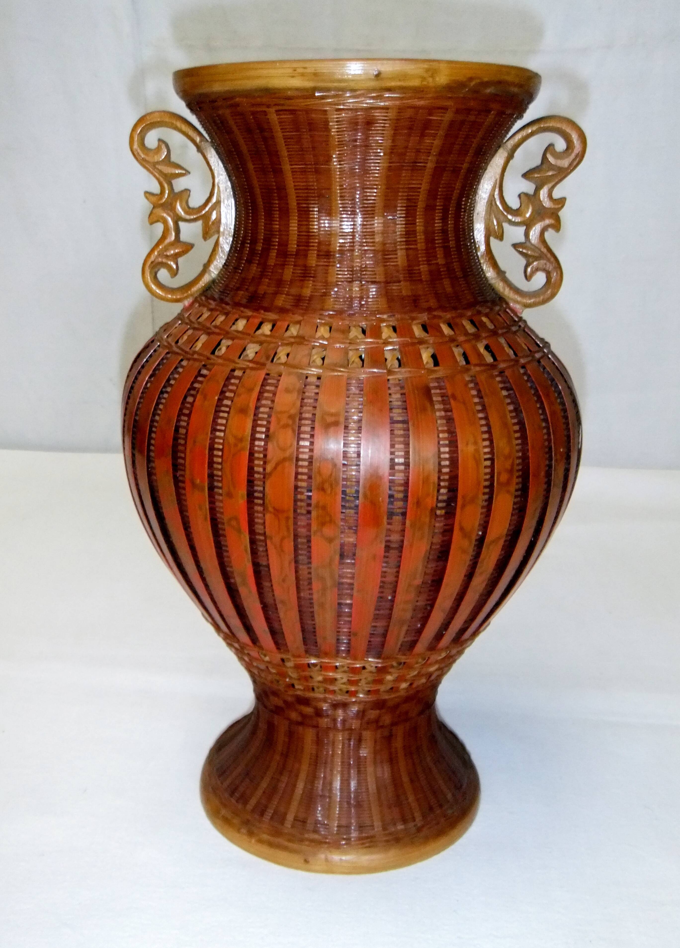 Antique Shanghai vase woven rattan bamboo ceramic People's Republic of China