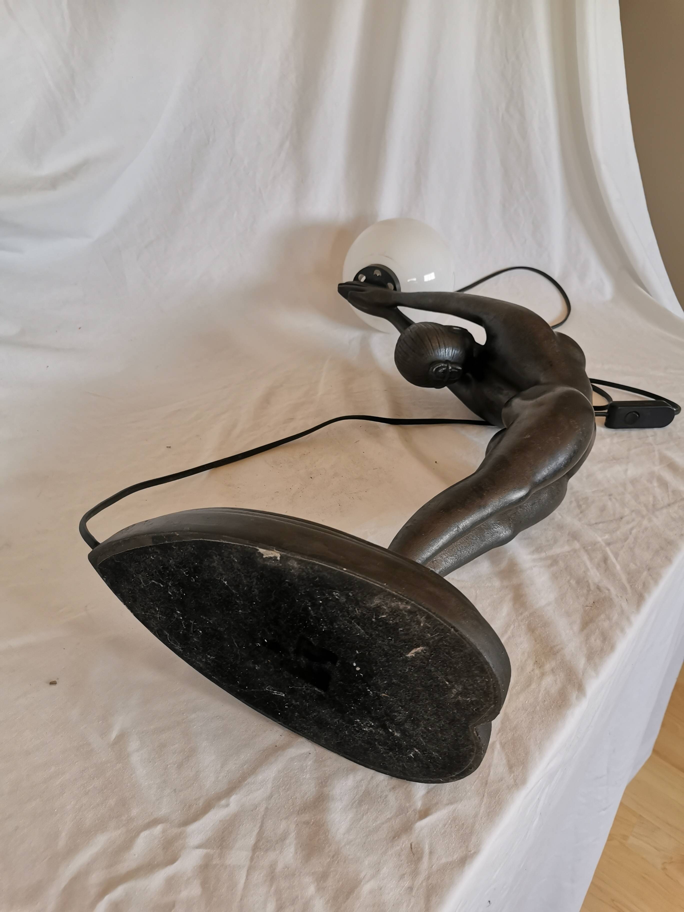 Large lamp, woman with ball, yoga, art deco style, 1980