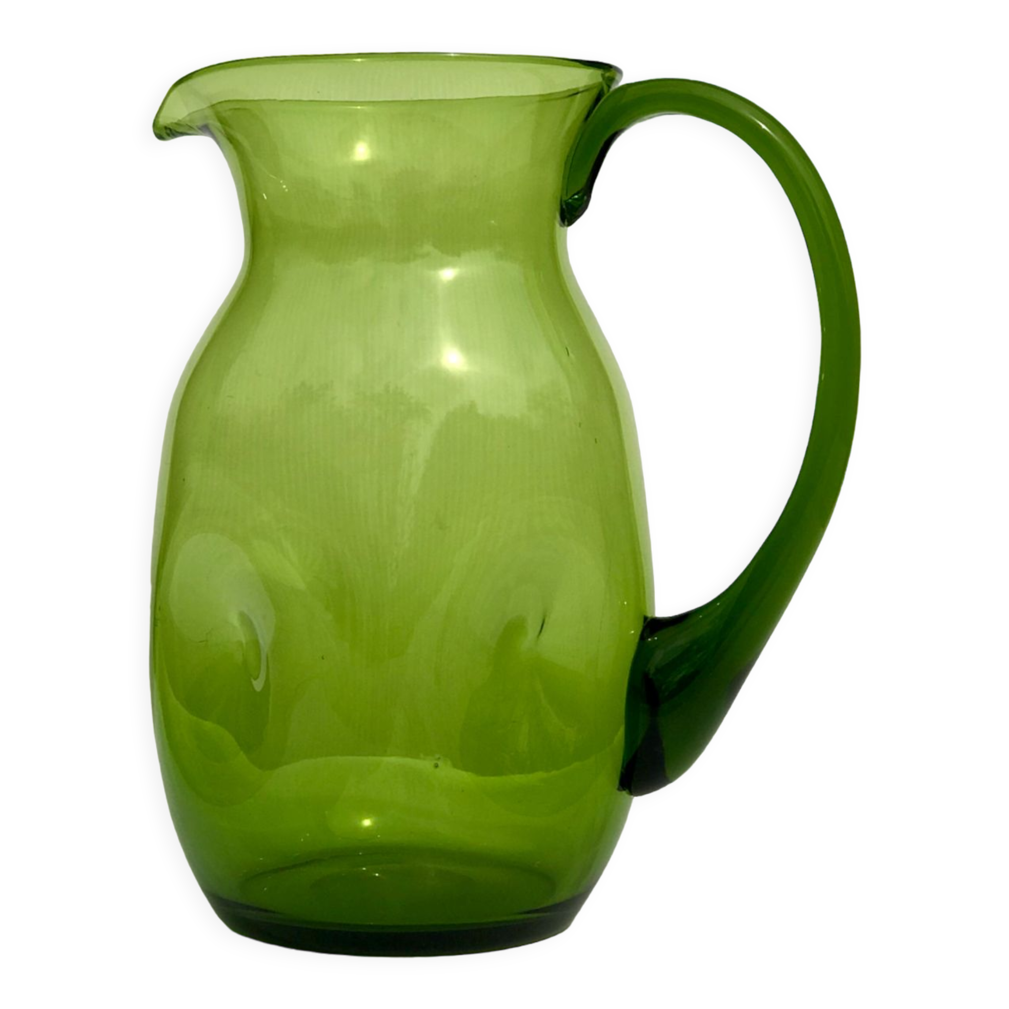 Green water jug in blown glass