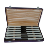 Set 10 old knives stainless blade white handle