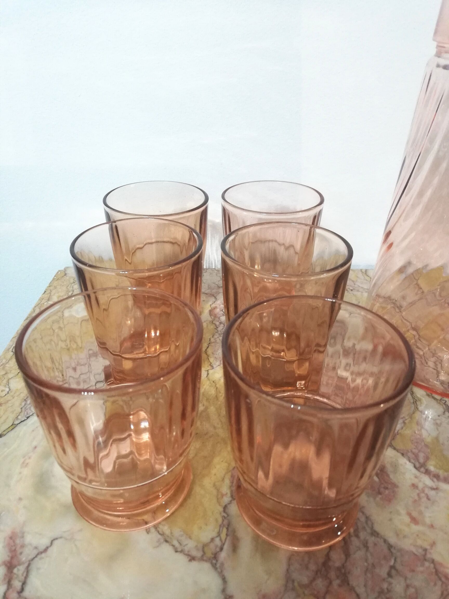 Service à orangeade art déco en verre roseline