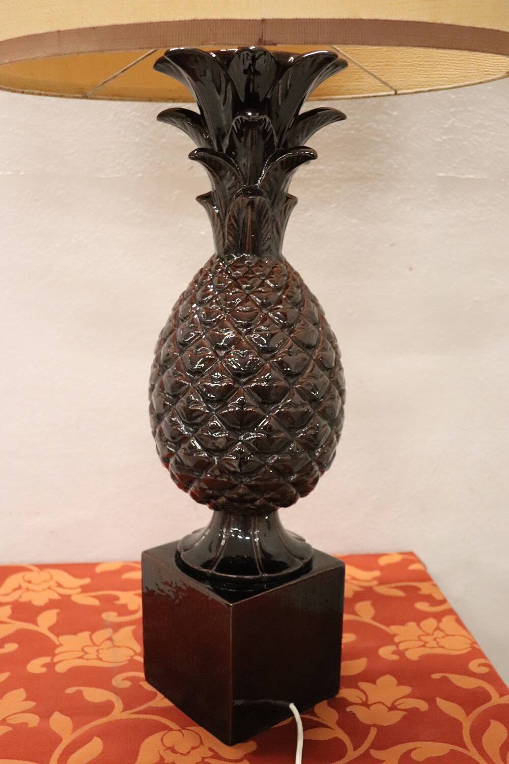 Vintage Brown Ceramic Pineapple Desk Lamp, 1970s