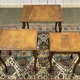 Set of 3 English walnut nesting tables from the 1950s