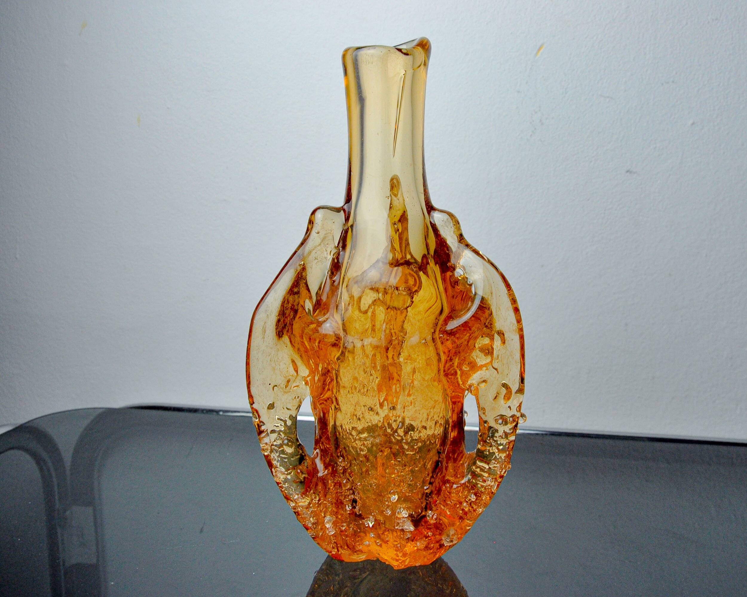 Orange Seguso vase, frosted Murano glass, Italy, 1970