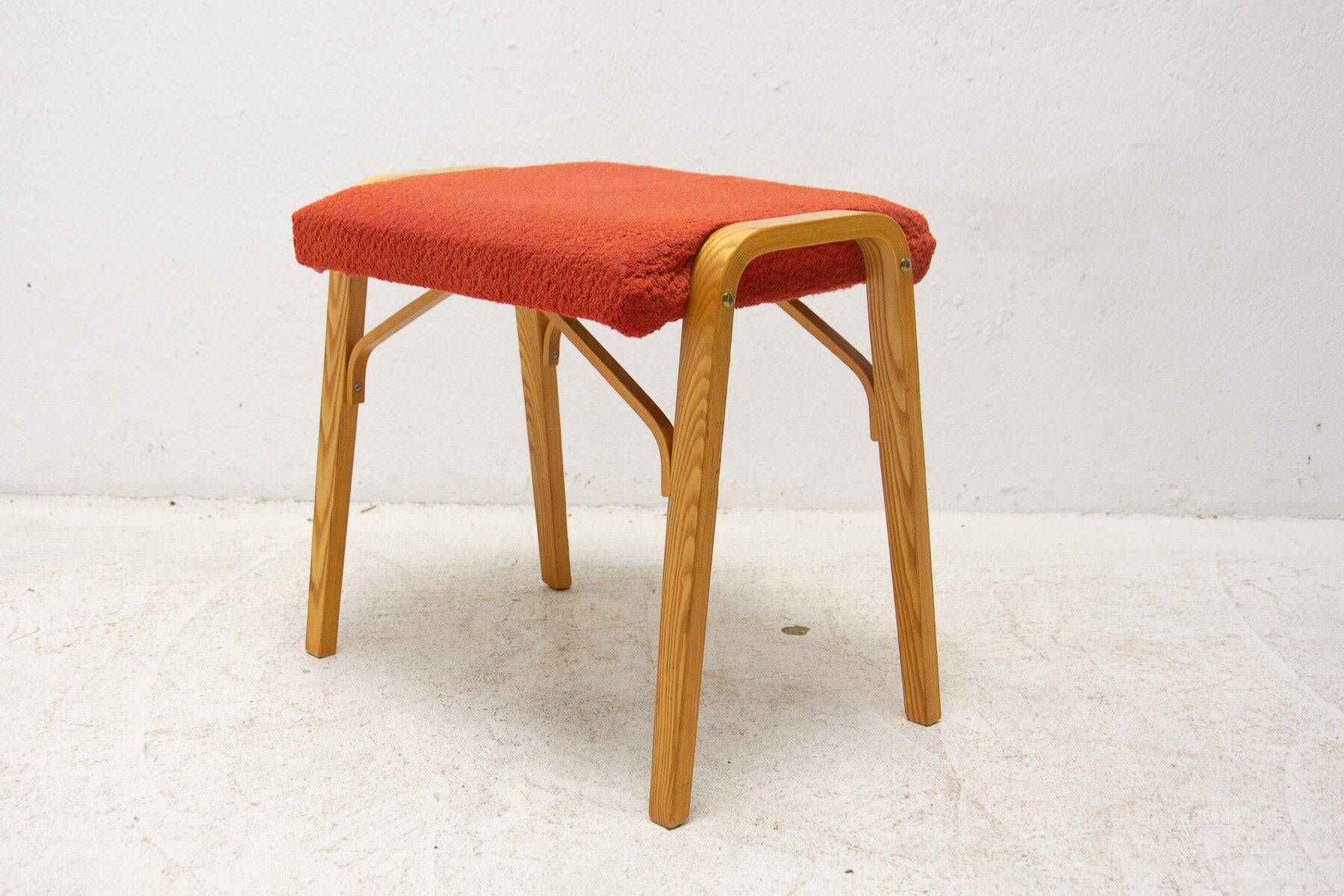 Mid-century bentwood stool by Dřevopodnik Holešov, wooden seating, 1970s