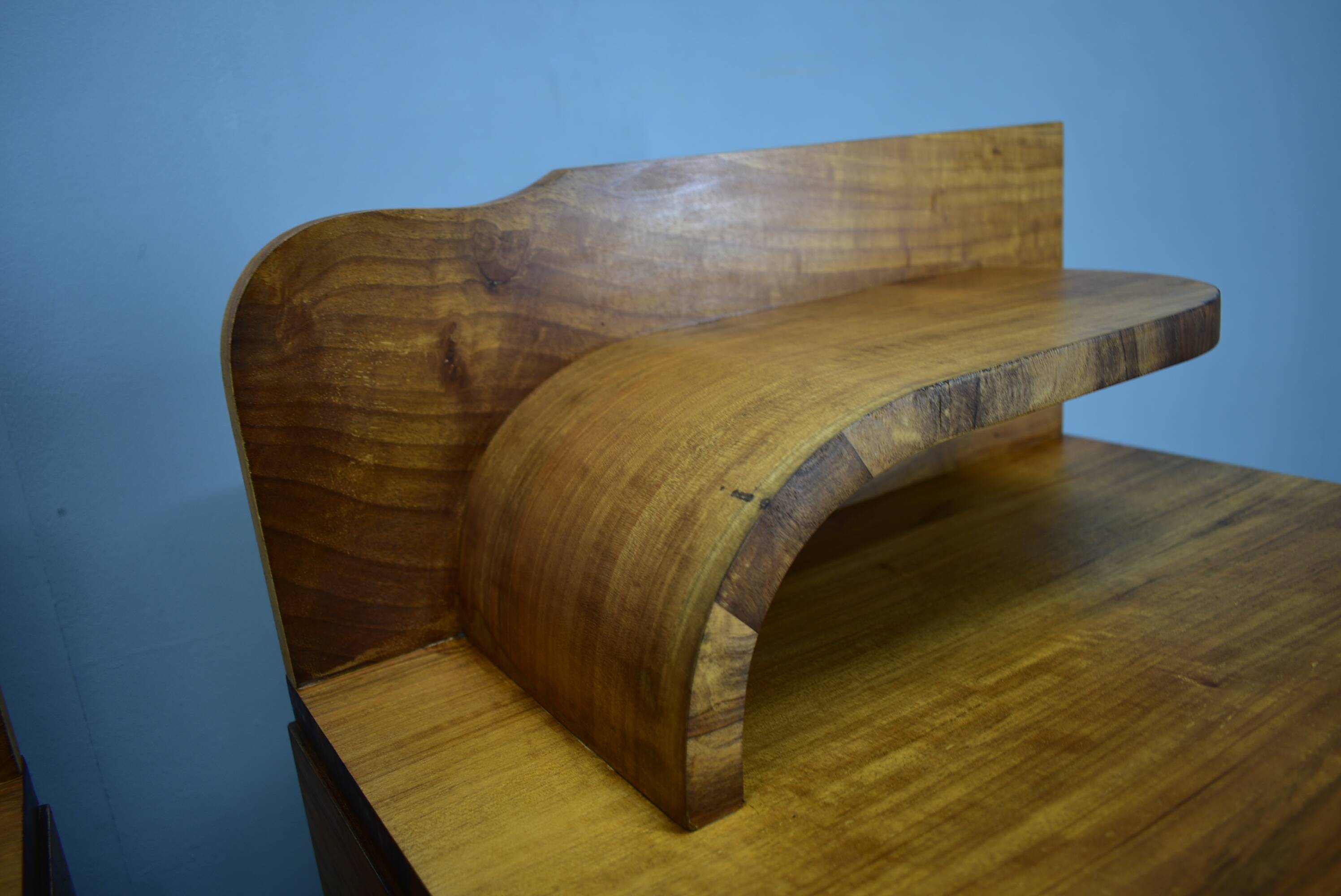 1930s Art Deco nightstands in walnut finish, Czechoslovakia