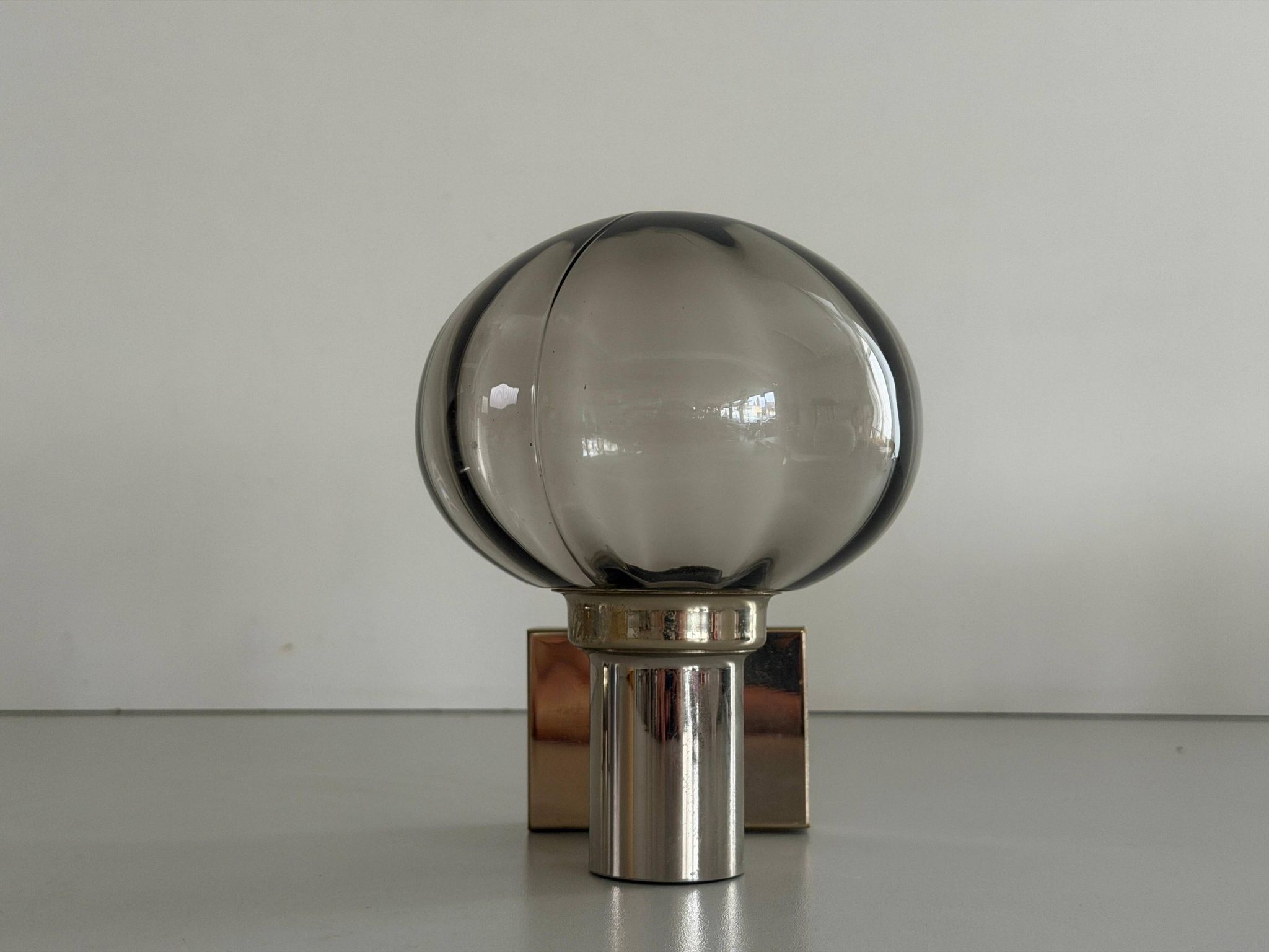 Set of 3 grey glass and chrome wall lights from the mid-century by N Leuchten, 1960s, Germany.