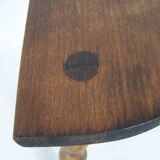 French vintage traditional handmade half moon milking stool with bobbin leg