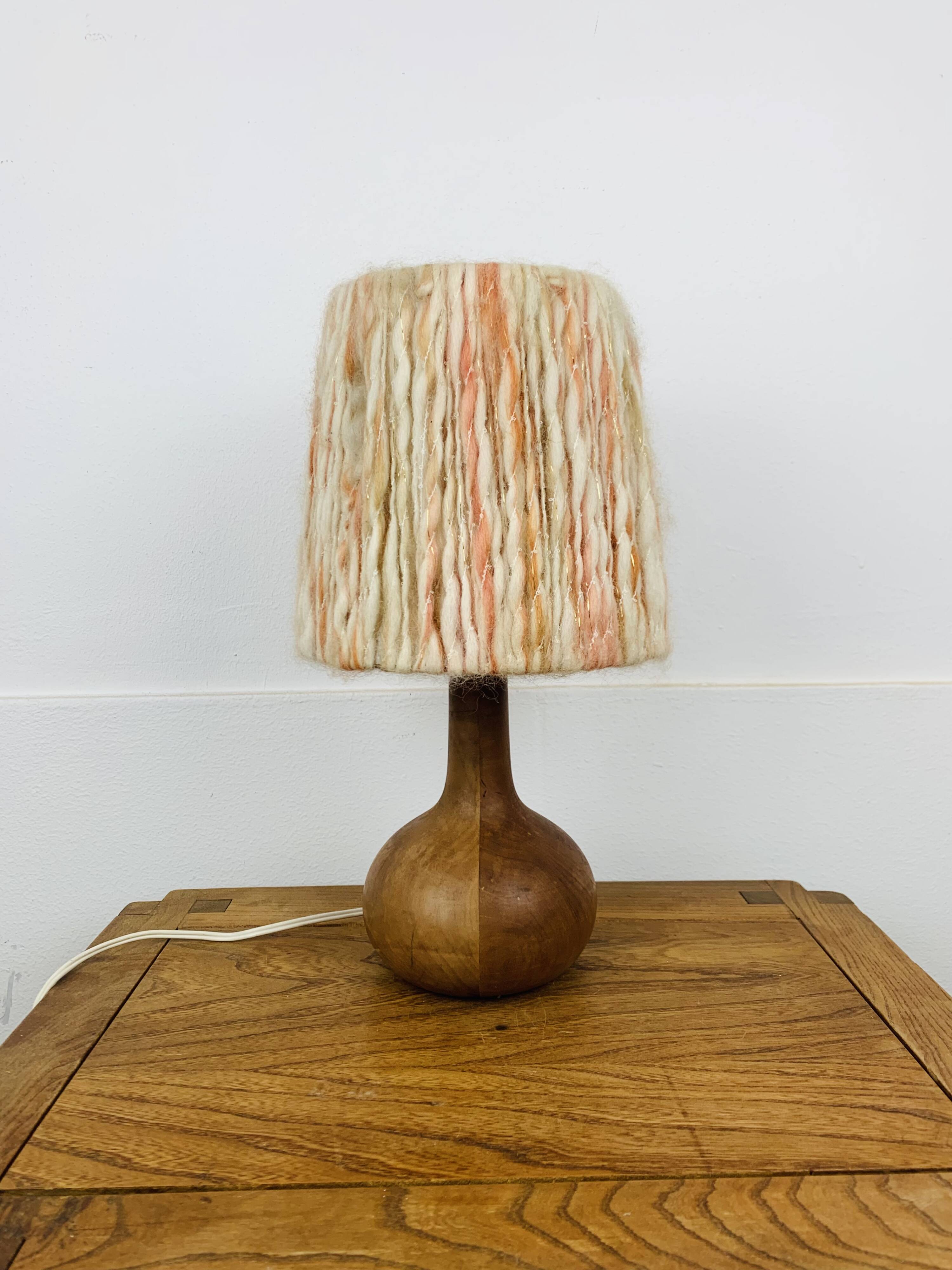 Wooden ball lamp with wool lampshade, 1960s