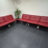 Ensemble de 5 Chauffeuses Modulables Poltrona Frau en Cuir Rouge