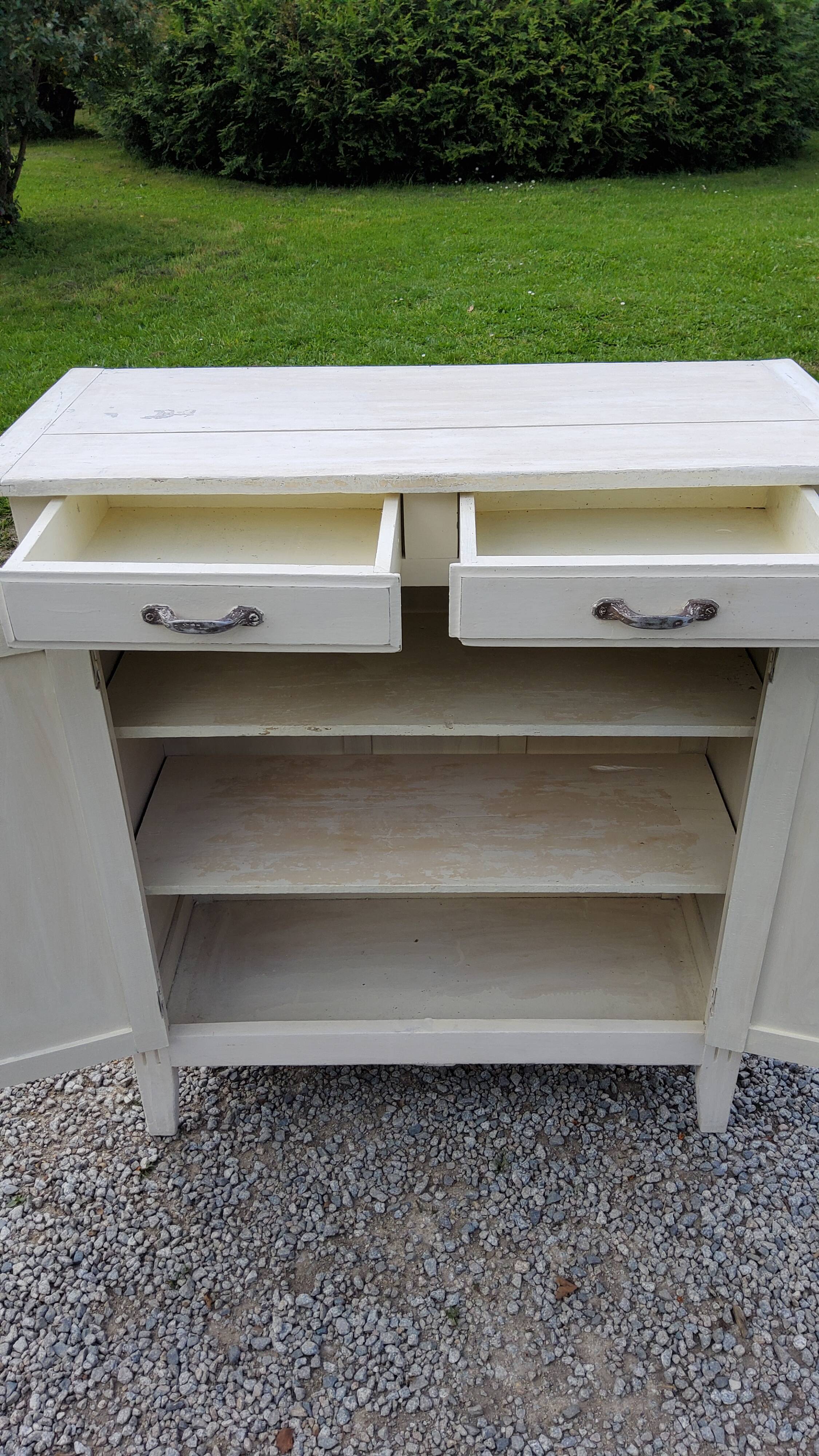 Old Parisian buffet 2 doors 2 drawers patinated white