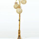 Rare mid century tripod floor lamp bamboo rattan 50s hawaii tiki era 3 shades