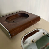 Wall soap holder design chrome and walnut wood