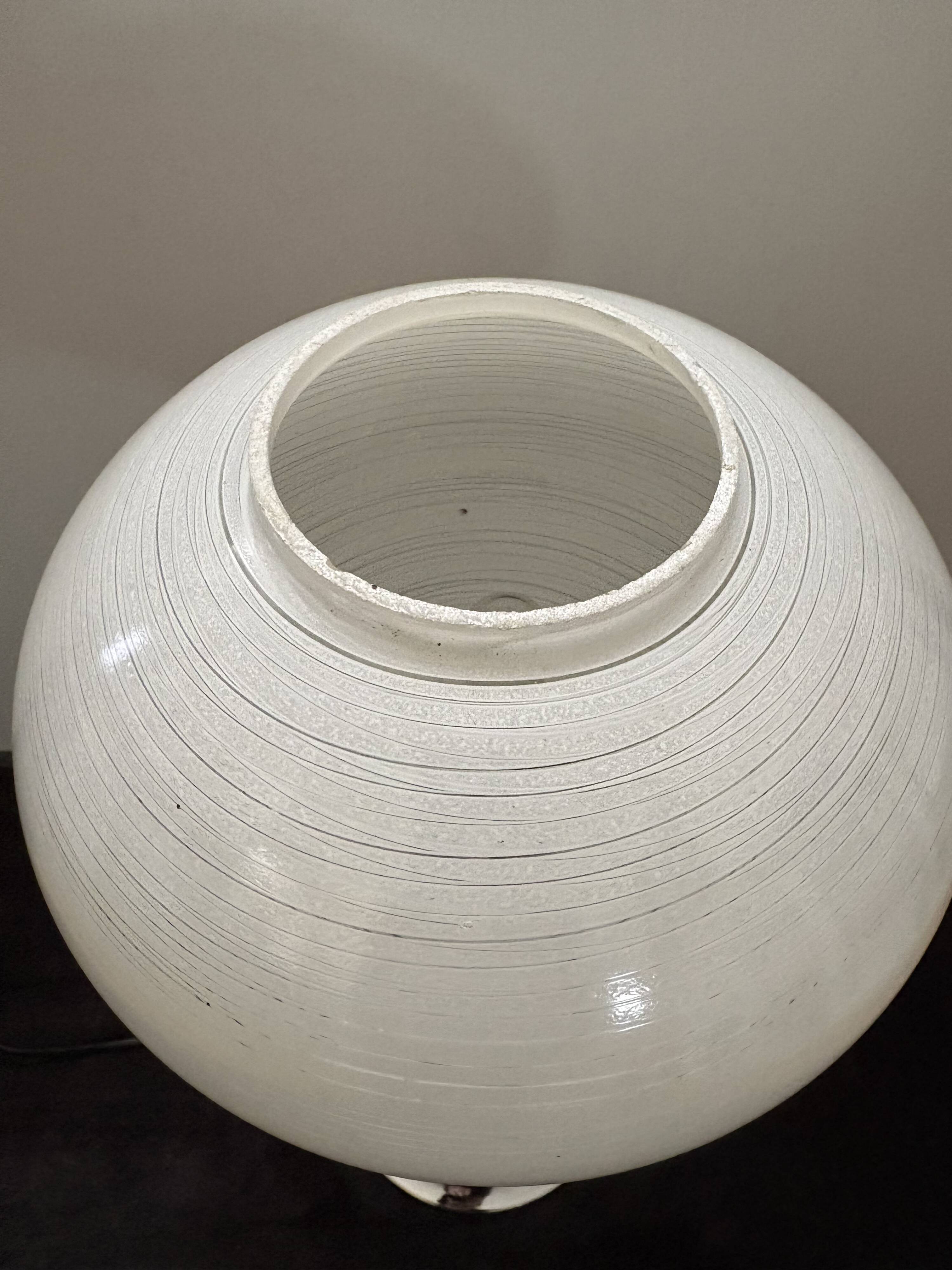 Large Art Deco table lamp, chrome base and satin glass globe.