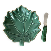 Beurrier en barbotine feuille et son couteau