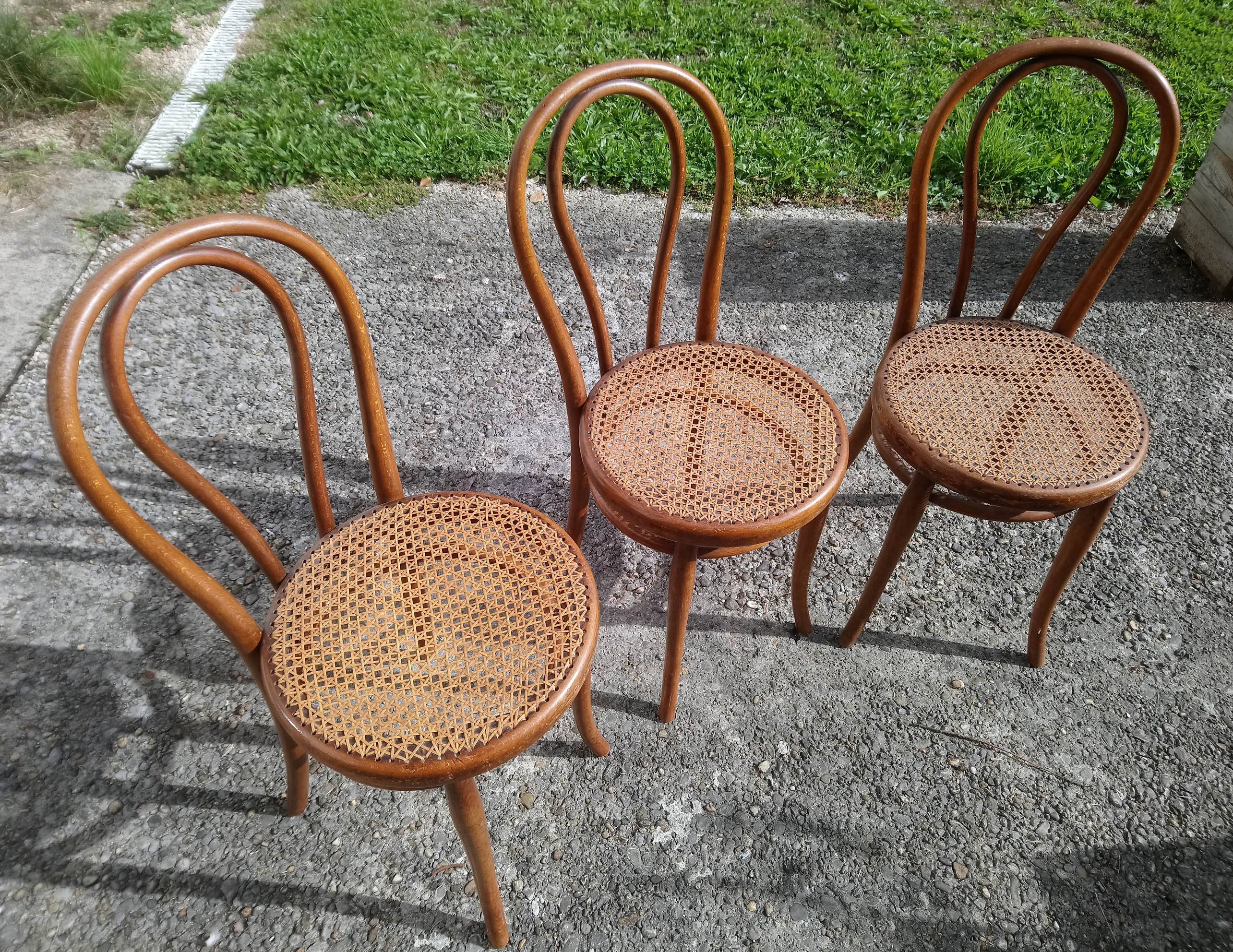 Bistro chairs stamped Thonet, caned, 1930s, No. 18