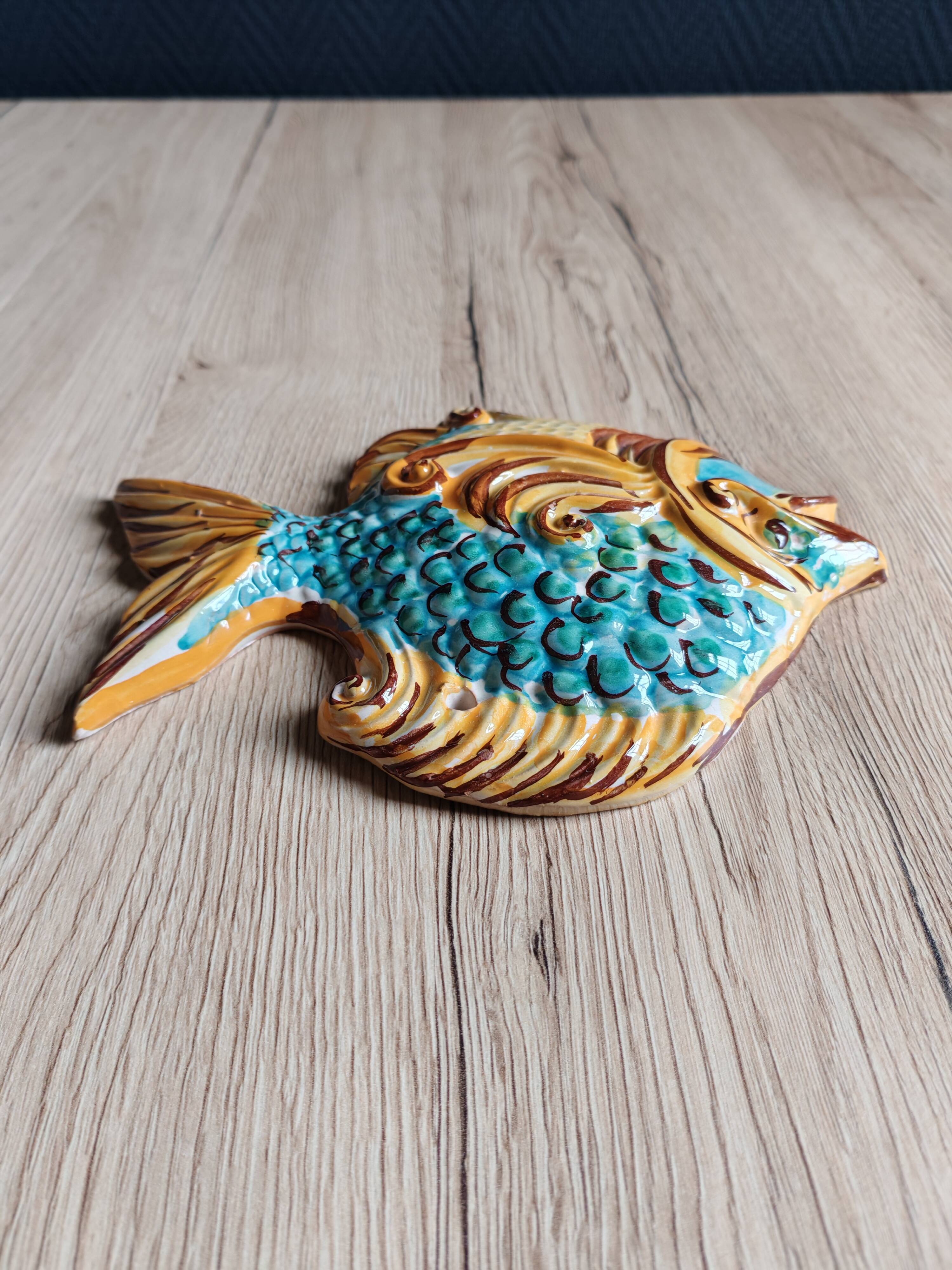 Vintage Ceramic Wall Decorative Fish - Mediterranean Style Decoration