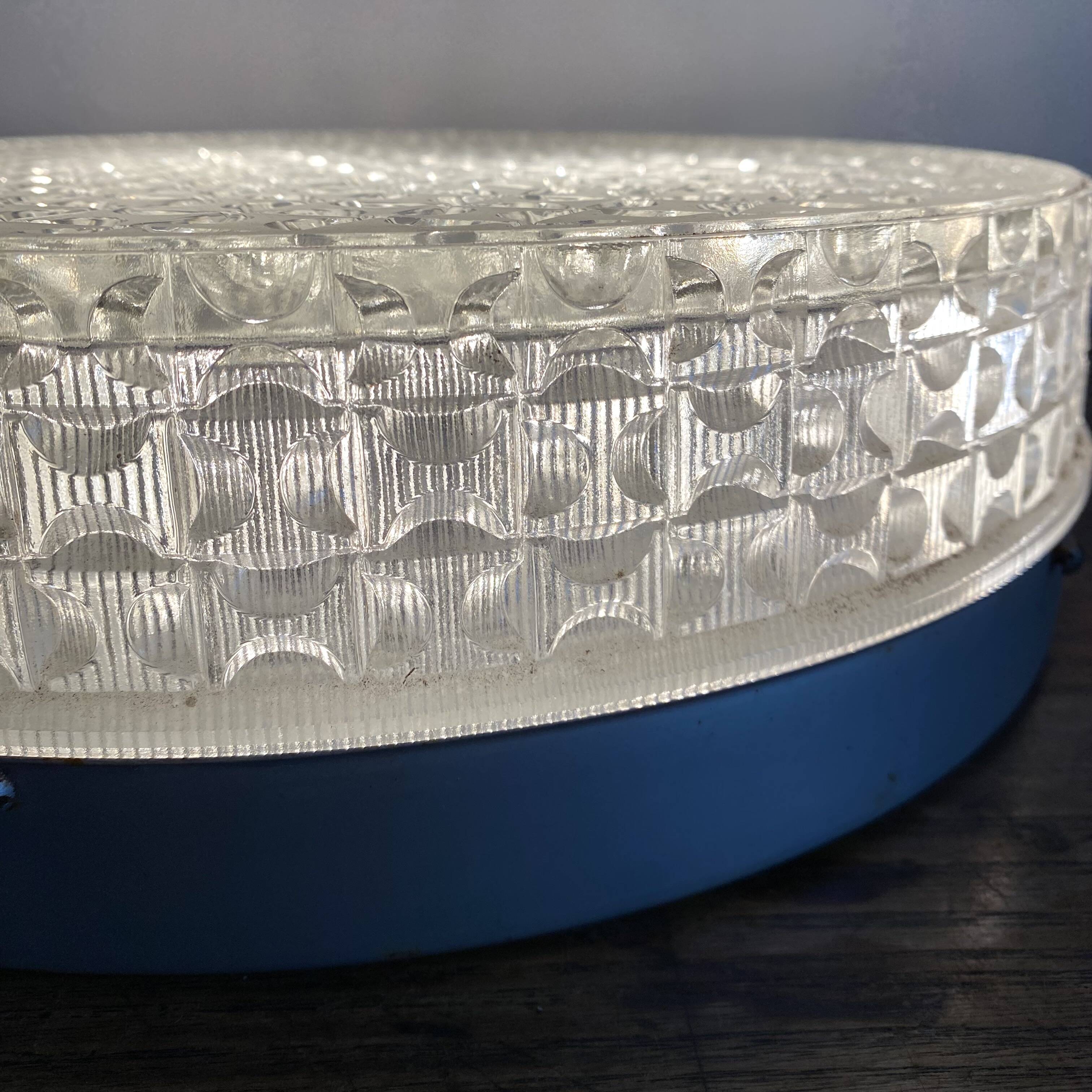 Round ceiling light in holophane glass, 1960s