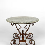 Art Deco round pedestal table in marble and wrought iron, circa 1940