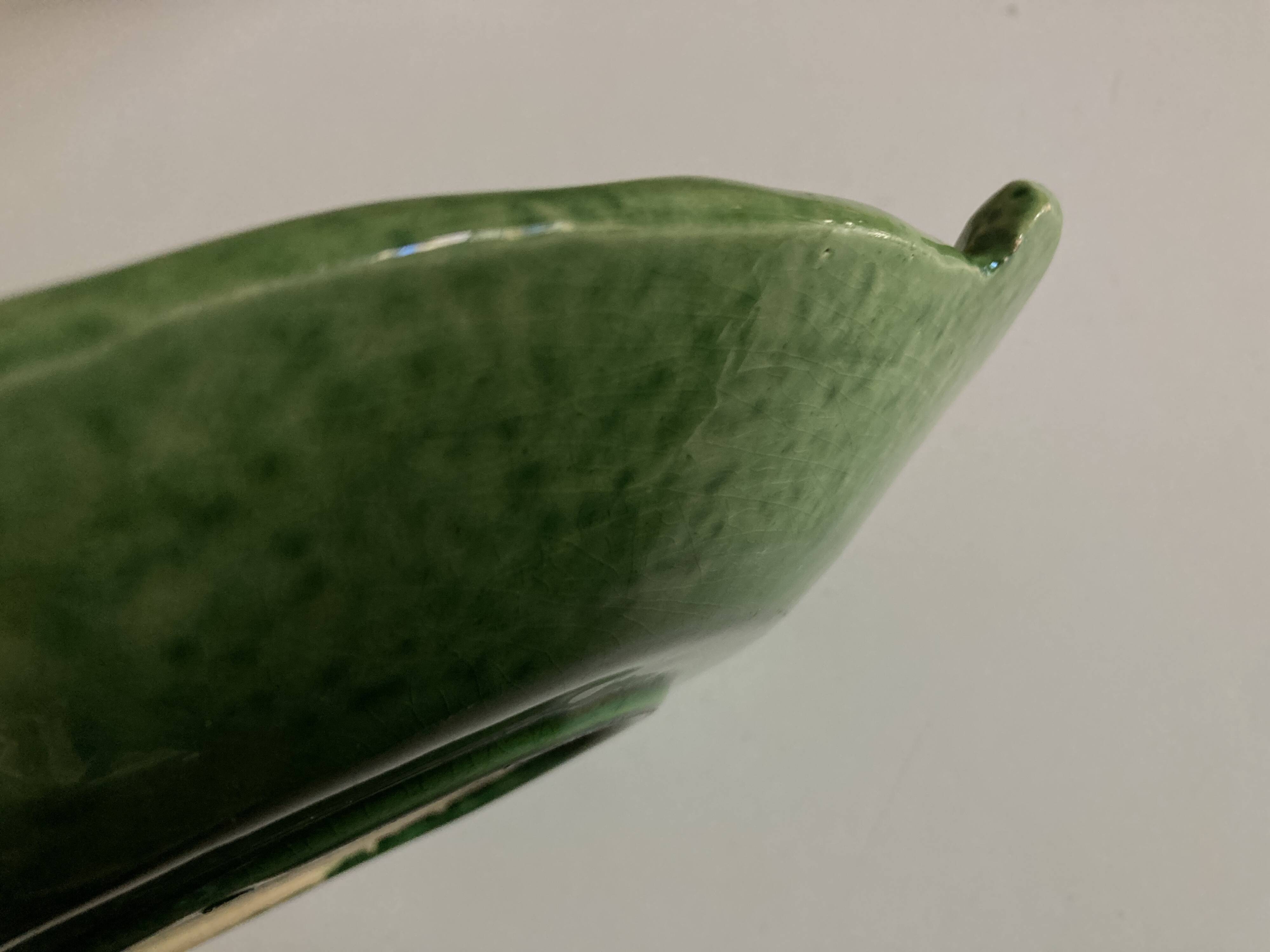Aegitna deep dish in green glazed earthenware Fish Vallauris 1960