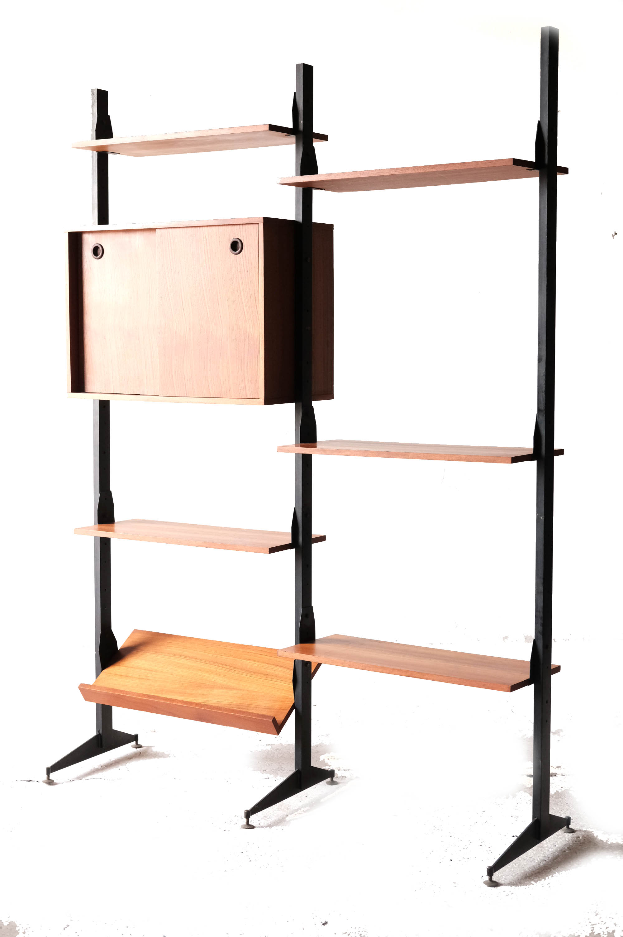 Mid-century italian teak wall unit bookshelf, 1960s