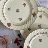 6 pale yellow earthenware dessert plates from Salins with flowers