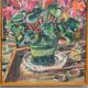 Oil painting by Alexander Michael of cyclamen (Alpenveilchen), 1978