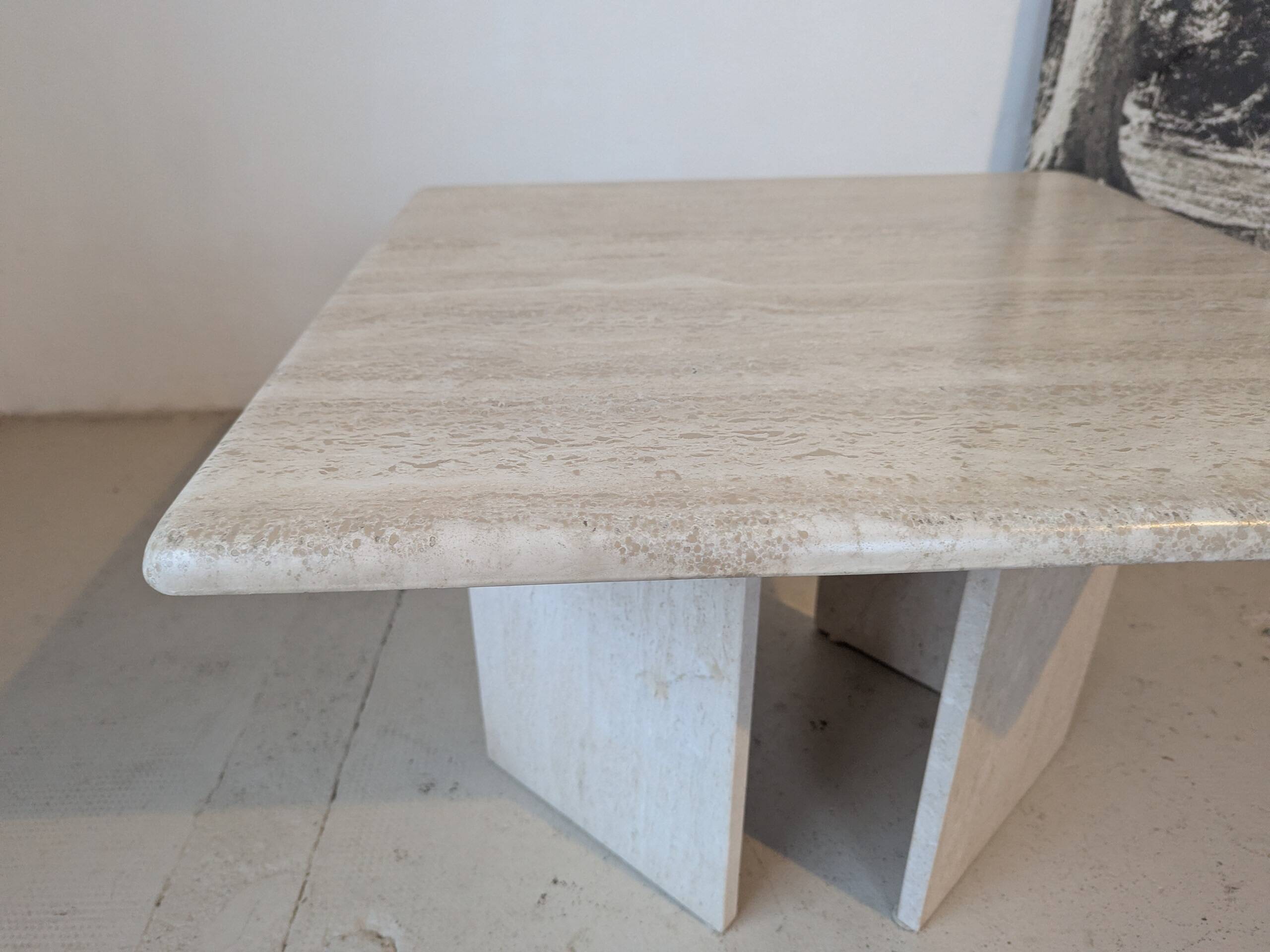 Square travertine coffee table, 1970s.